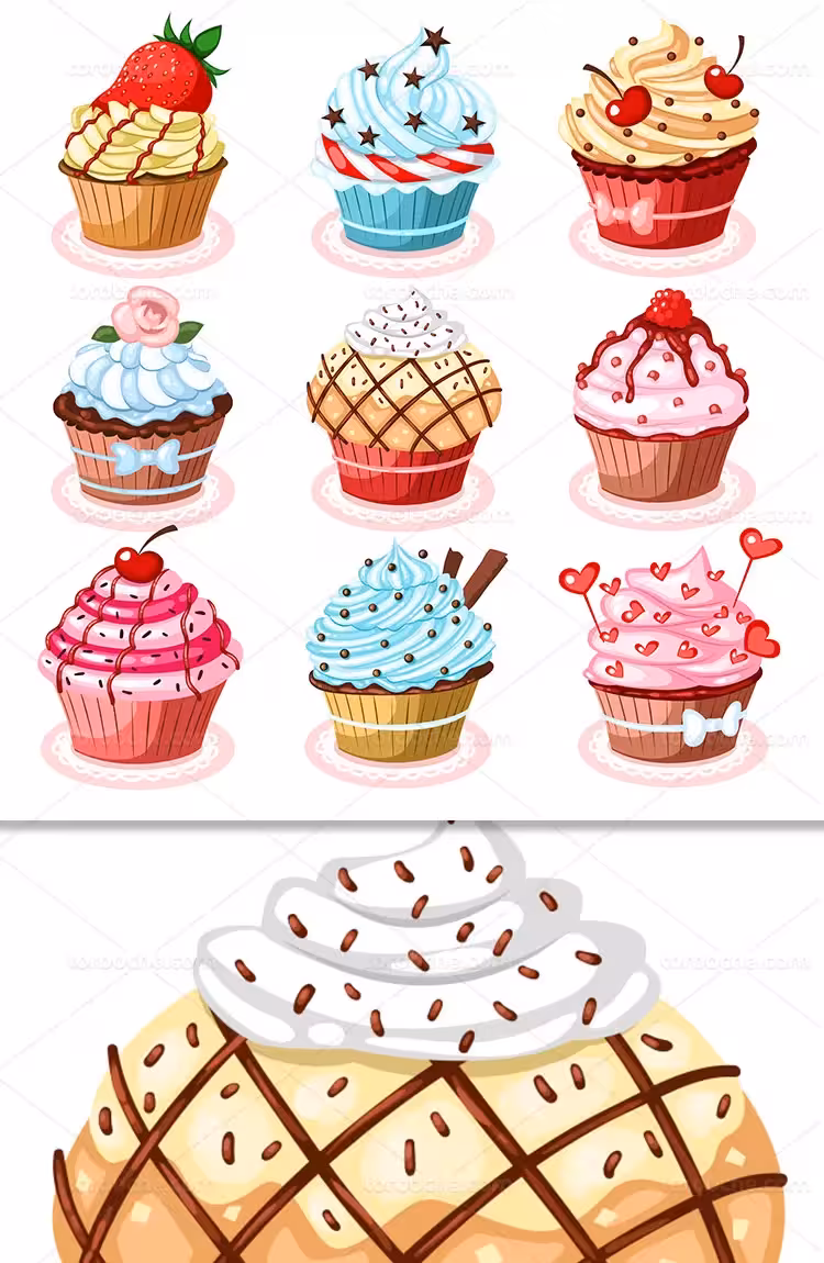 وکتور کاپ کیک های رنگی | گرافیک با طعم تربچه