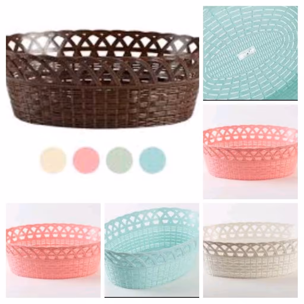 سبد نان و سبزی بیضی  پلاستیکی طرح حصیری 
