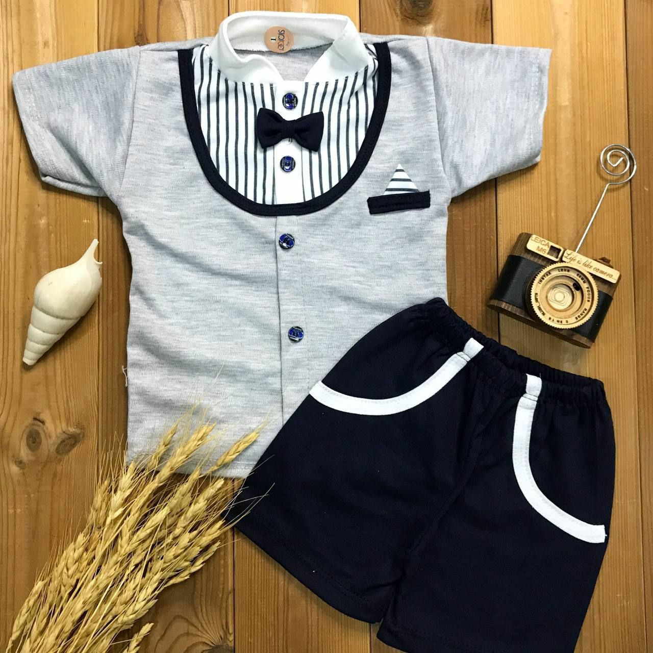 ست نوزادی دلبر پسرونه،،دوتکه تیشرت شلوارک جنتلمن ،سایزبندی 3 تا24 ماه