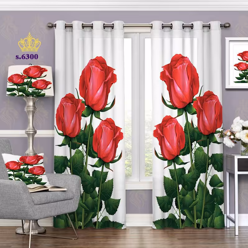 پرده تصویری پذیرایی پانچ دو قواره آماده طرح گل کد 6300