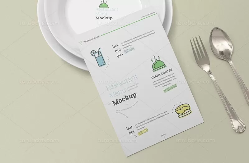 موکاپ منو از زاویه بالا | گرافیک با طعم تربچه