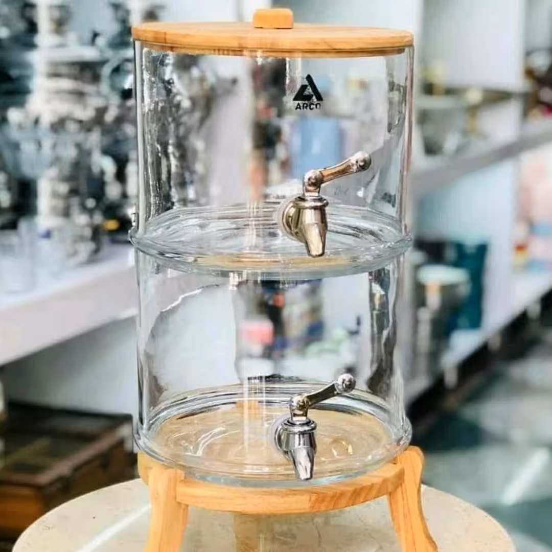 کلمن شیشه ای پایه چوبی 