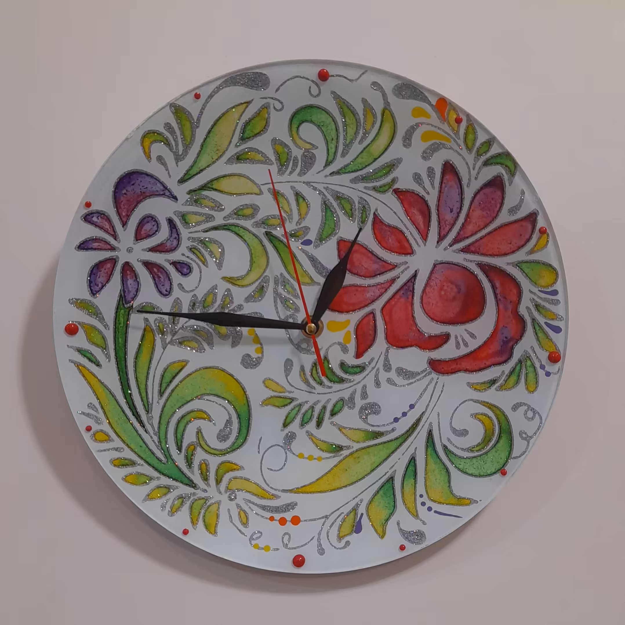 ساعت ویترای  طرح گل دستساز