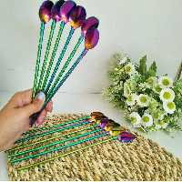 قاشق نی دار شربت خوری   هولگرامی یا هفت رنگ  فرچه دار