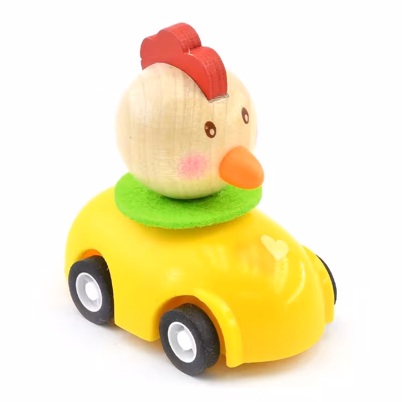 اسباب بازی ماشین عقب کش چوبی با خروس راننده کد BZ-01-D