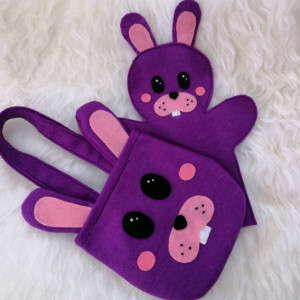 کیف و عروسک نمایشی طرح خرگوش بنفش بهترین هدیه برای کودک دلبند شما