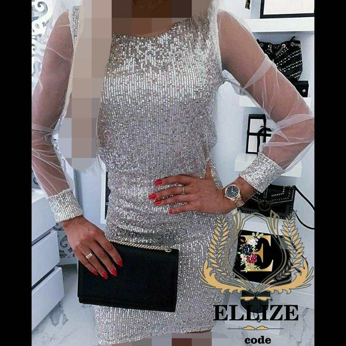 مجلسی پولکی تور دار نقره ای زنانه