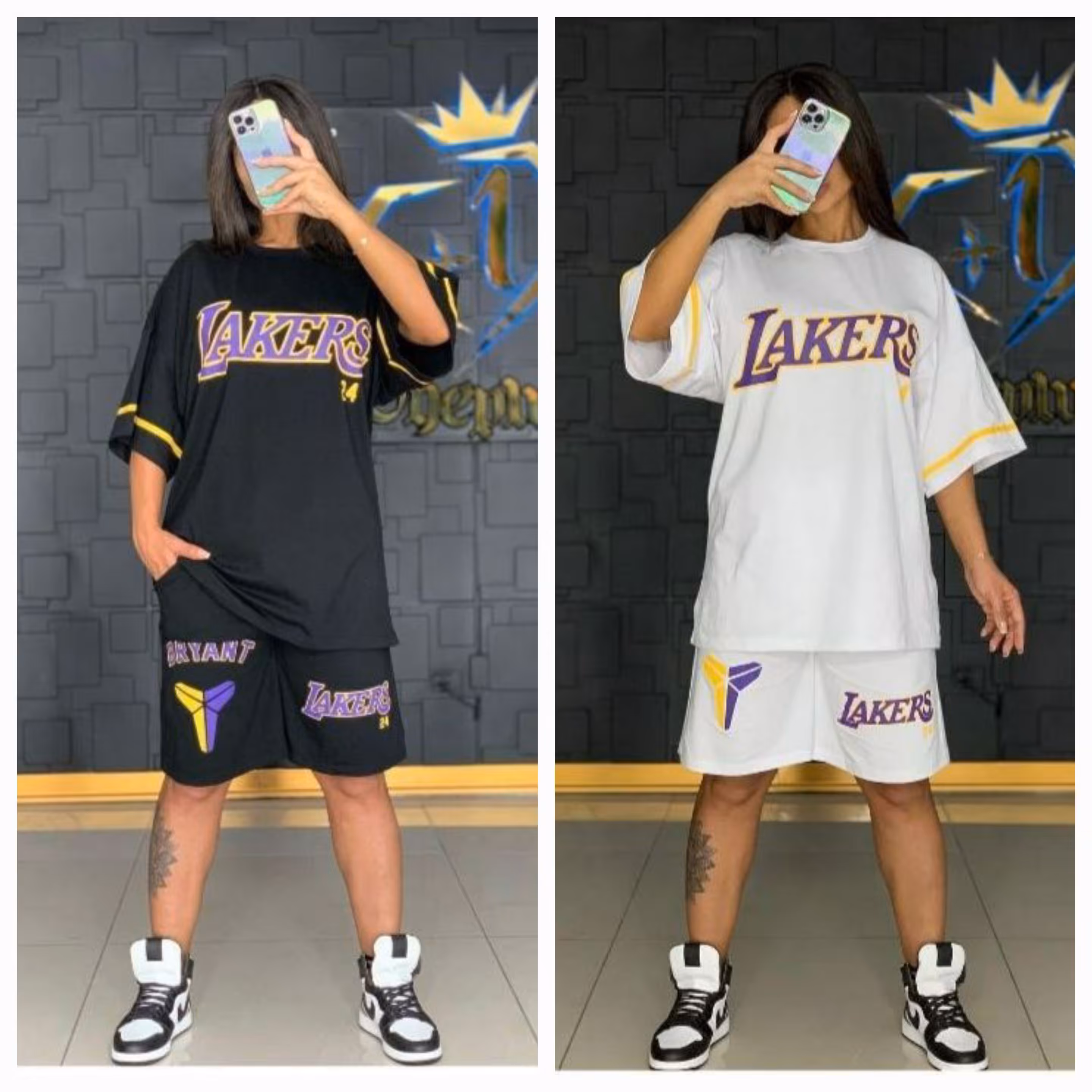 ست لانگ شلوارک LAKERS جیب دار (فری سایز 36 تا 48 ) - ست لانگ - ست لش - ست تیشرت شلوارک- ست تیشرت شلوار لش