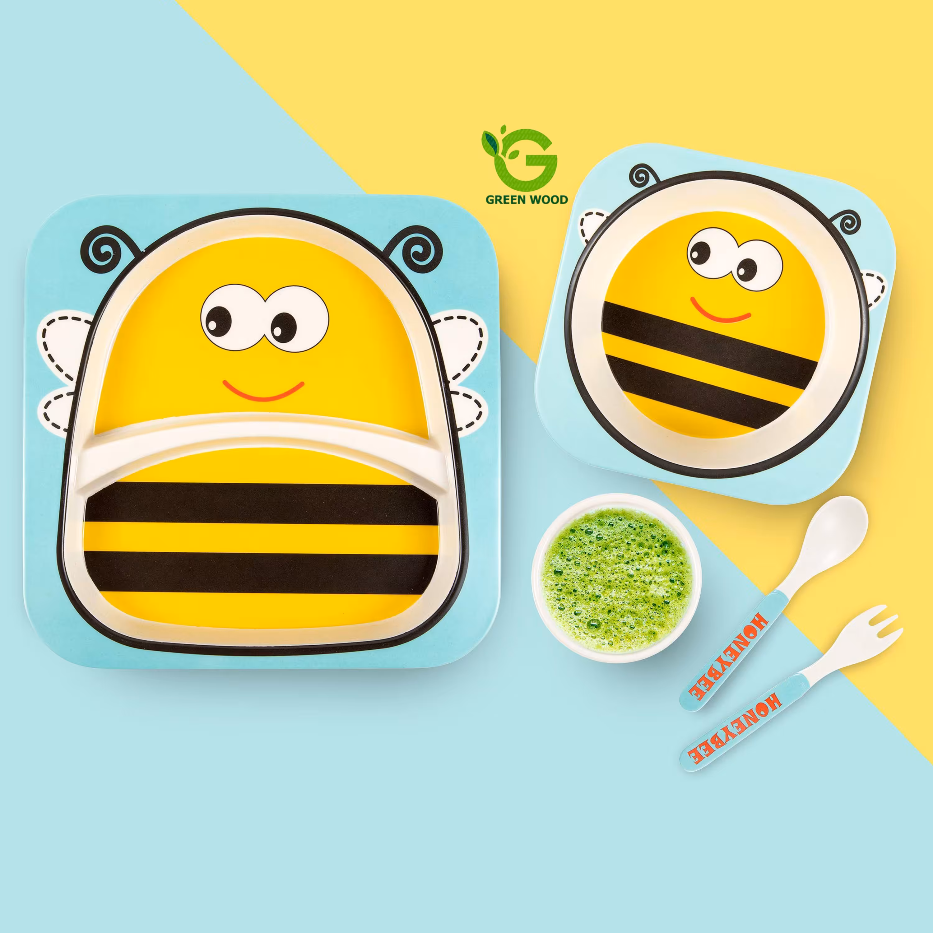 ظرف غذای کودک بامبو فایبر(سرویس غذاخوری-ظرف کودک)ست 5تکه زنبور عسل کدGw120101042