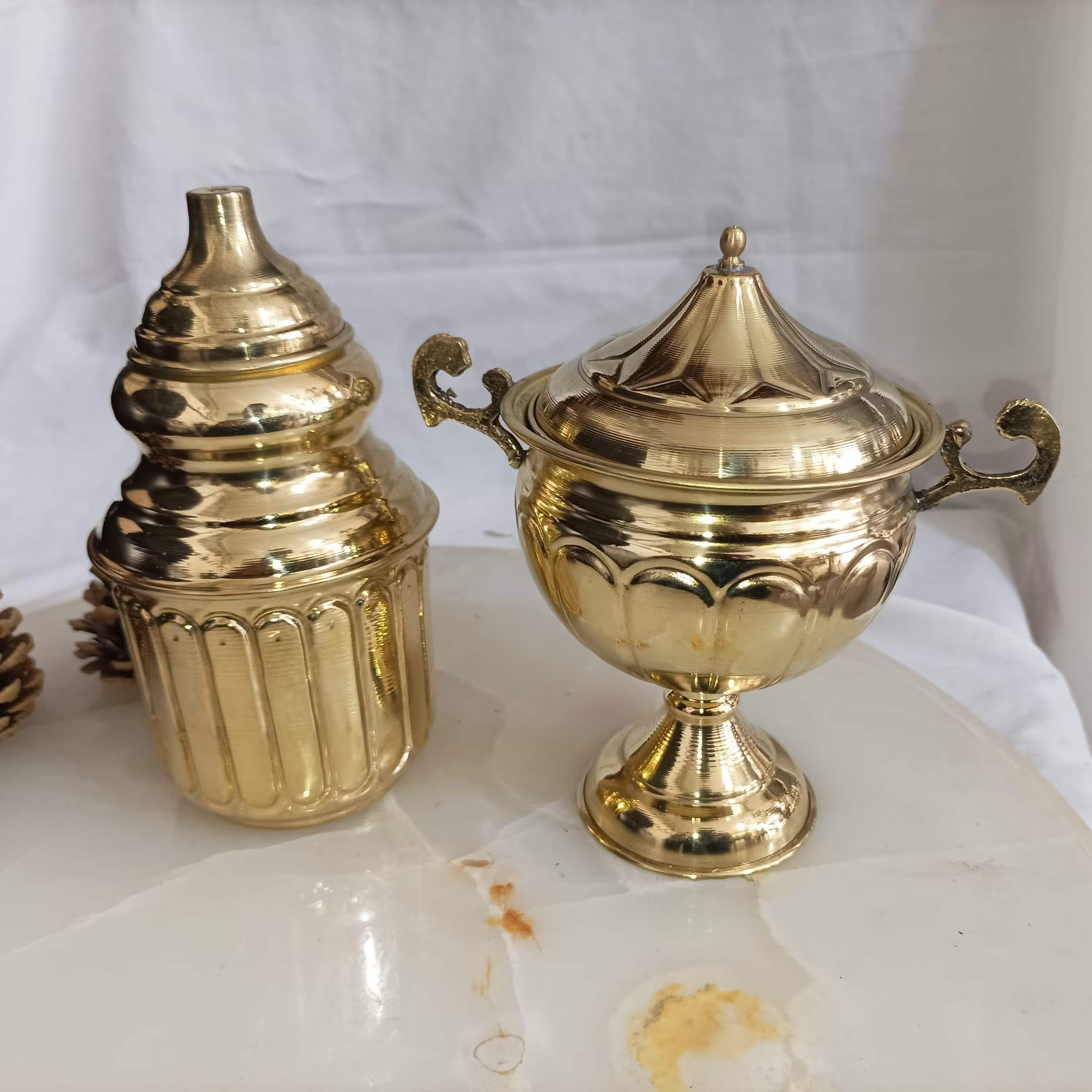 ست قندان و چای دان برنز  دوتایی