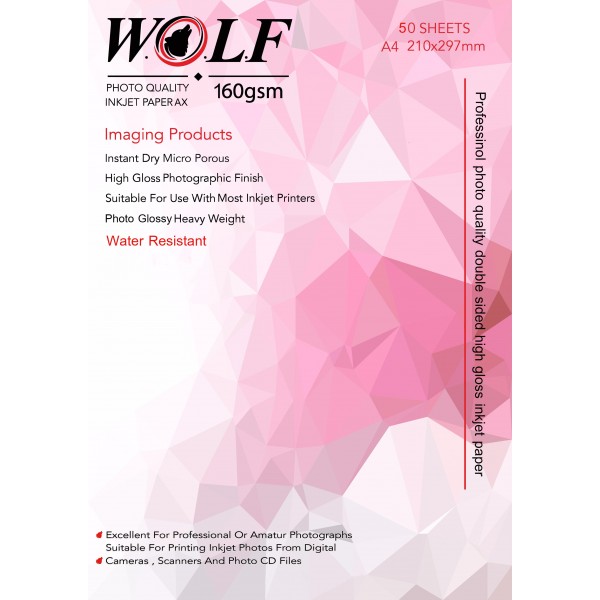 کاغذ فتوگلاسه ولف سایز A4 وزن 160 گرم 50 برگ دو طرفه