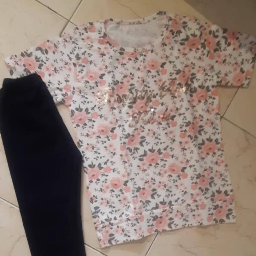 تیشرت شلوارک دخترانه گل گلی