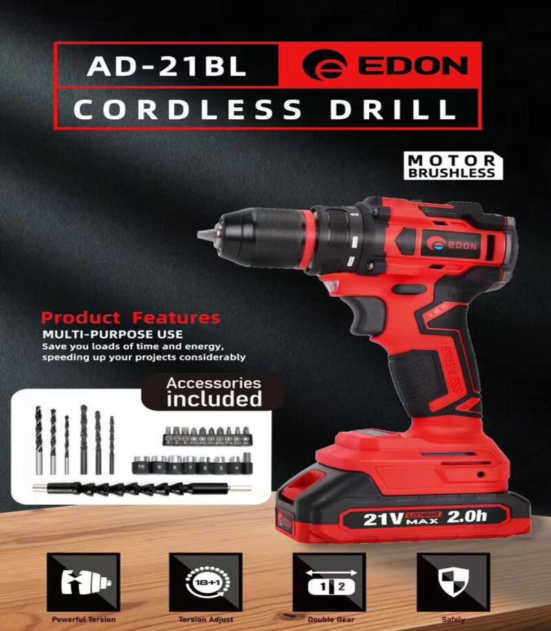 دریل شارژی ادون 21 ولت براشلس دو باطریad21_dl مدل