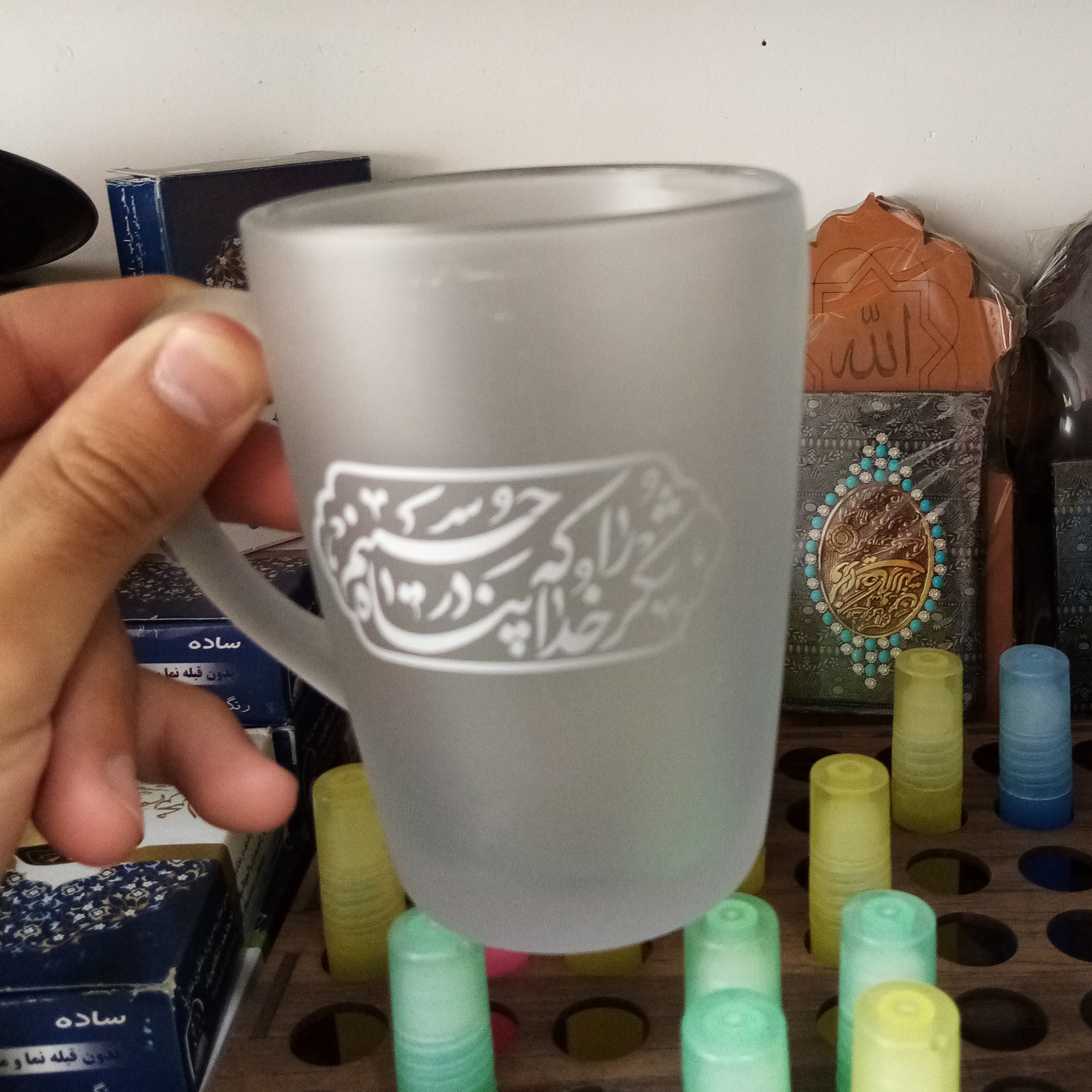 لیوان شیشه ای طرح شکر خدا که در پناه حسینم