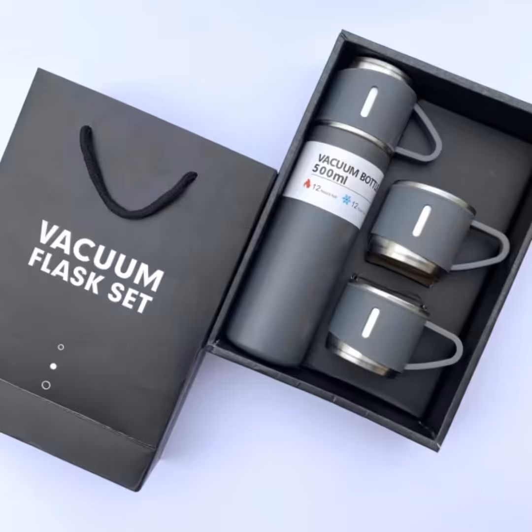 فلاسک سه لیوانه استیل با جعبه کادویی