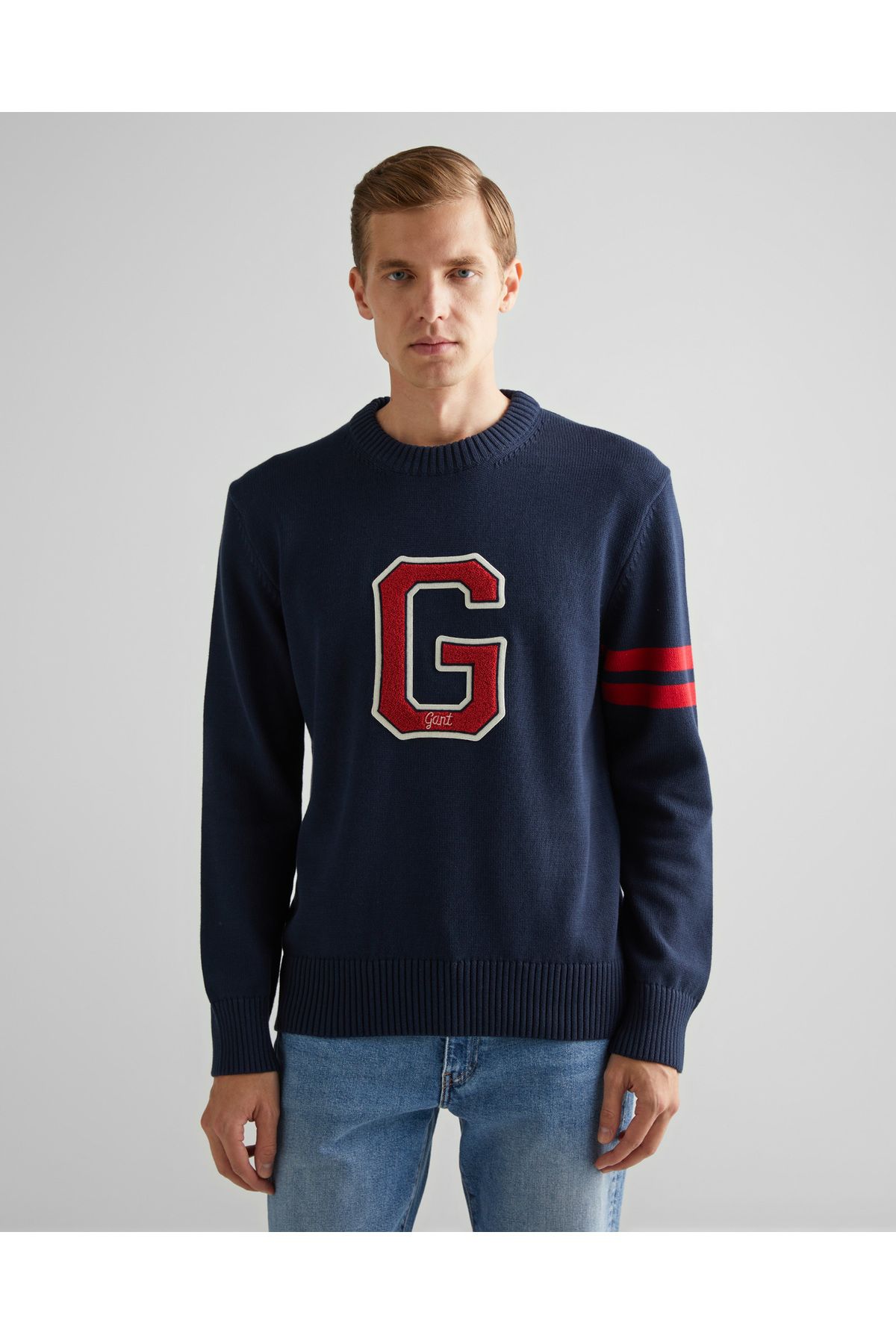 پلیور آبی مردانه FIT 'S NAVY با چوب یقه Gant