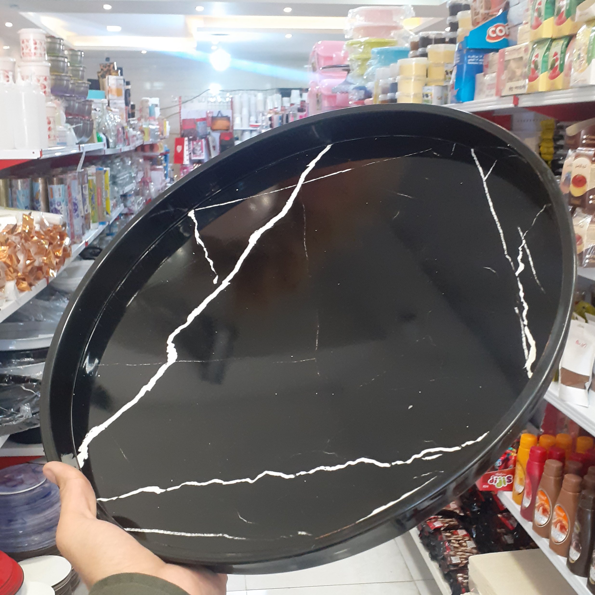 سینی پلاستیکی گرد قطر 40 سانت طرح سنگی