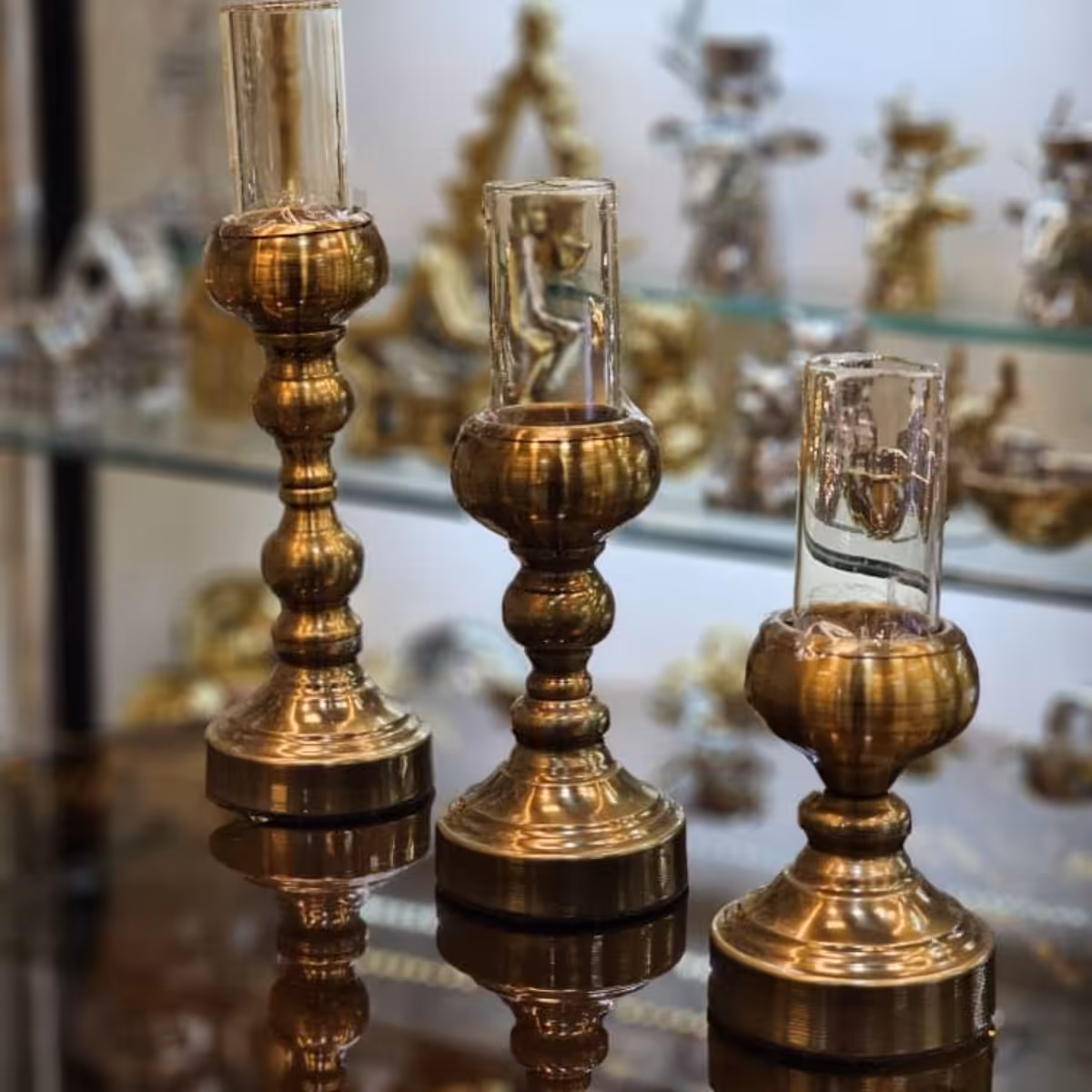 شمعدان سه تایی خوش قیمت در سه رنگ طلایی سیلور  آنتیک 