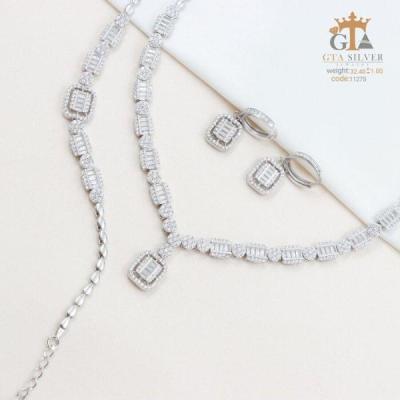 سرویس امرالدکات نقره 925 عیار ظریف مناسب مجلس و روزمره کد 11275