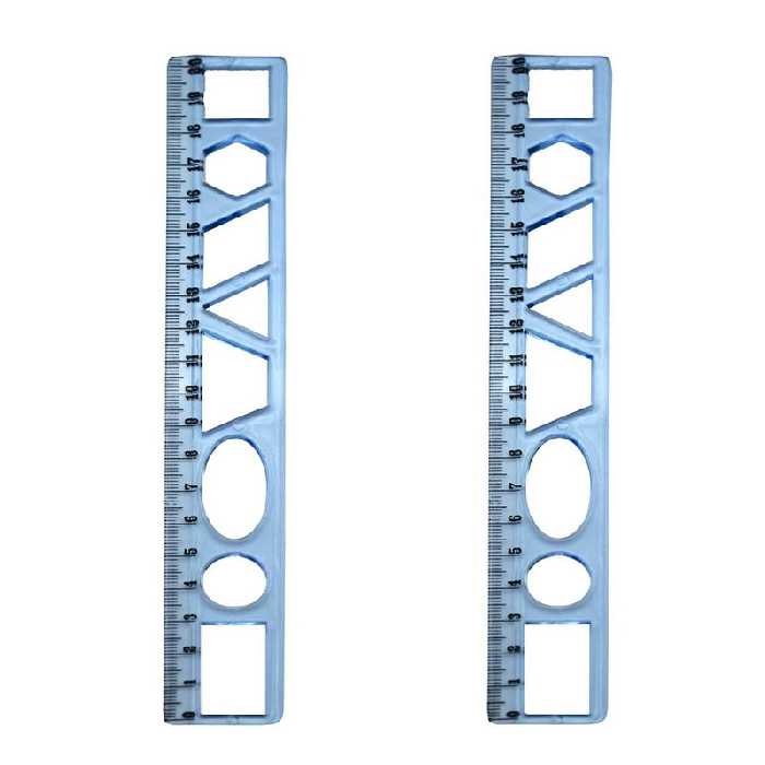 خط کش 20 سانتی متری مدل شابلون دار کد 007 بسته 2 عددی 