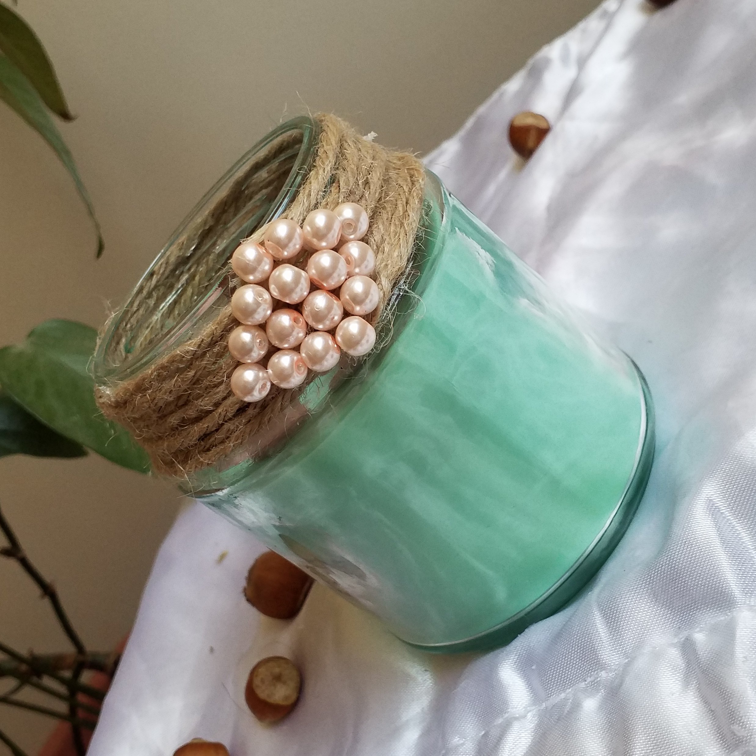 شمع سبز با تزیین مروارید