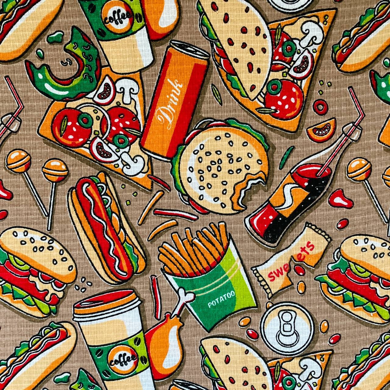 پارچه نسوز  آشپزخانه ای طرح فست فود عرض یک ونیم   