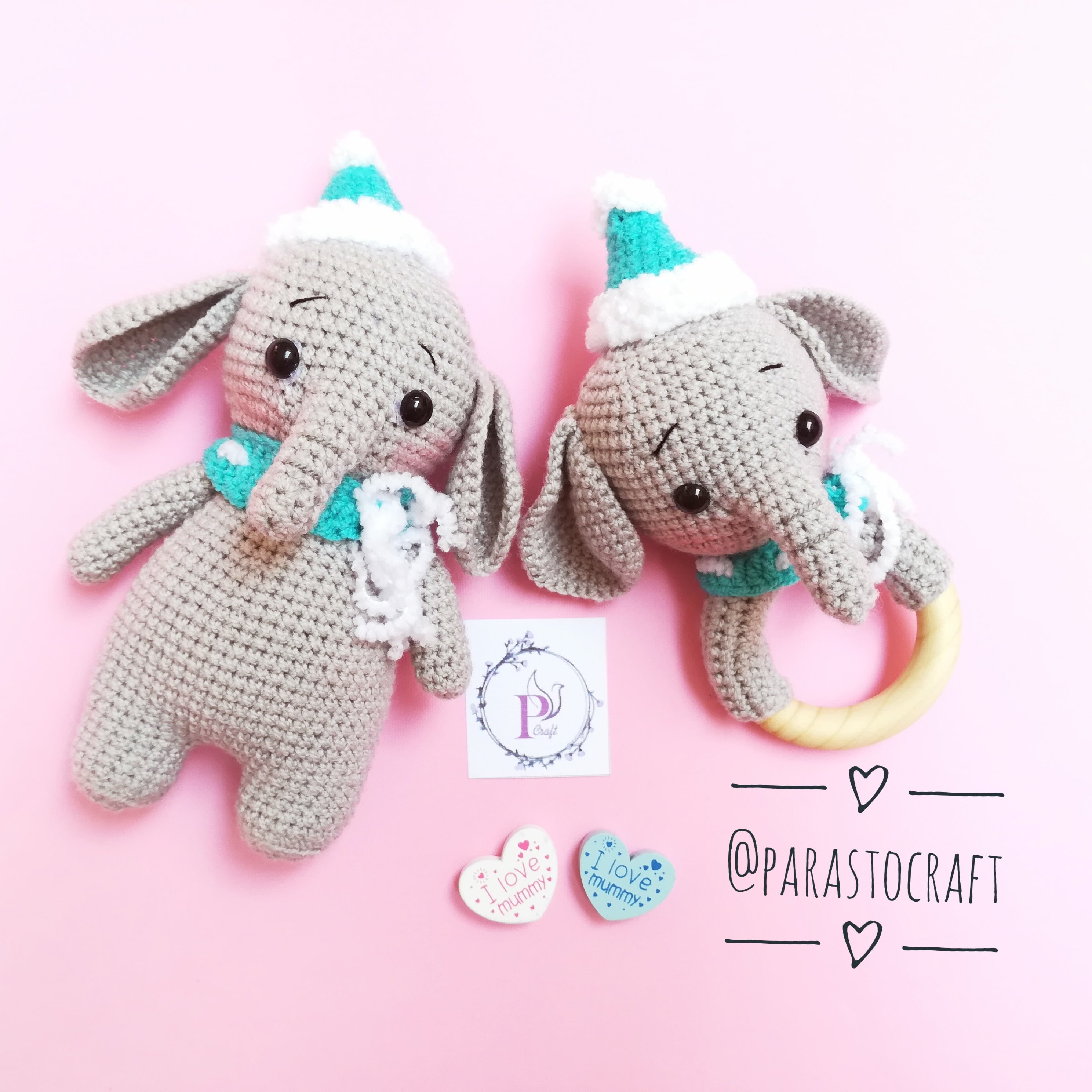 ست جغجغه و عروسک دستبافت فیل شاد