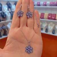 نیم ست تمام نقره چشم نظر عیار 925استاندارد با آبکاری طلا سفید زنجیر 40سانتی فلامینگو