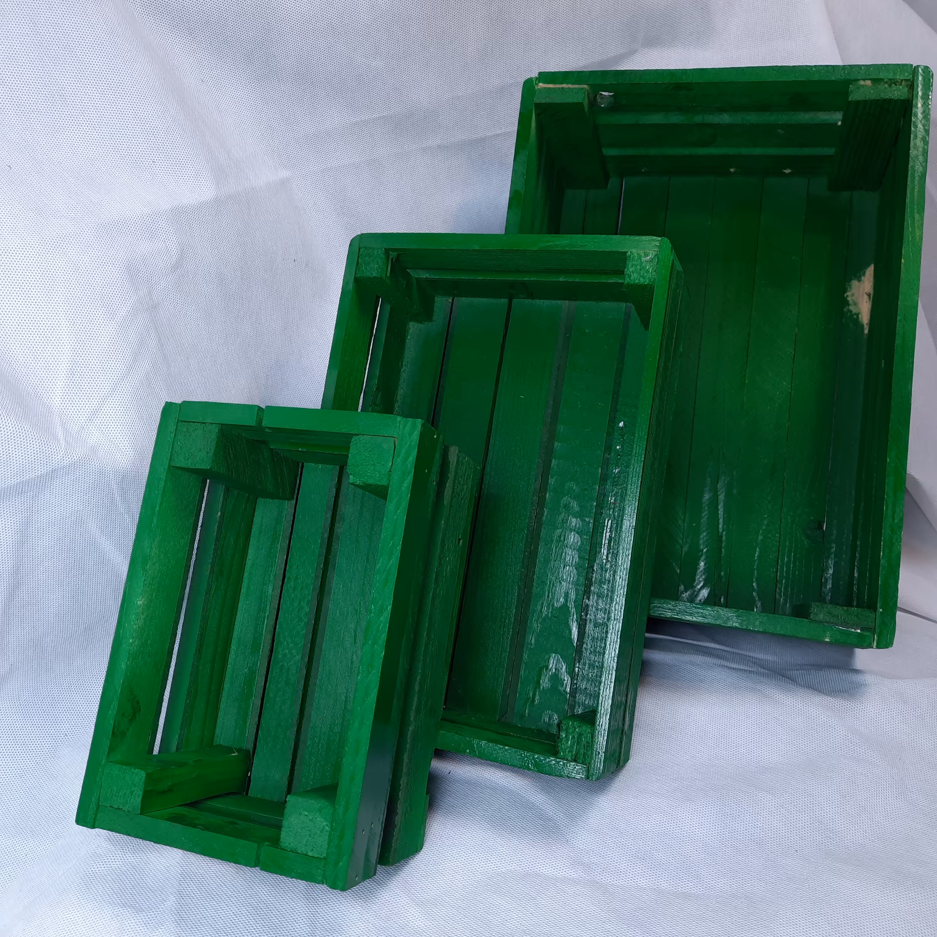 سبد چوبی ست سه تایی سبز  چمنی