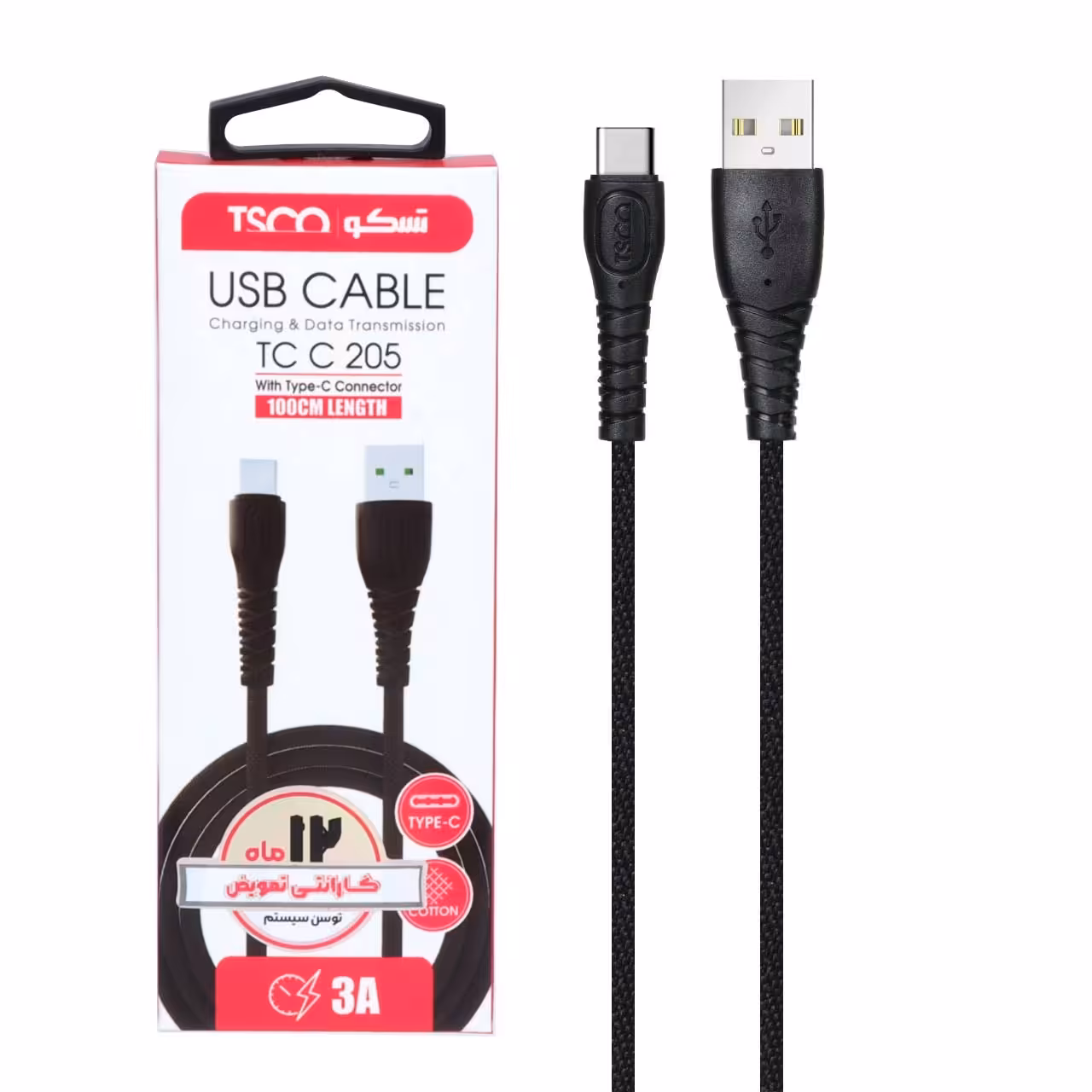 کابل شارژ  Type-C تسکو مدل TC C205 کابل شارژ تایپ سی TSCO 205