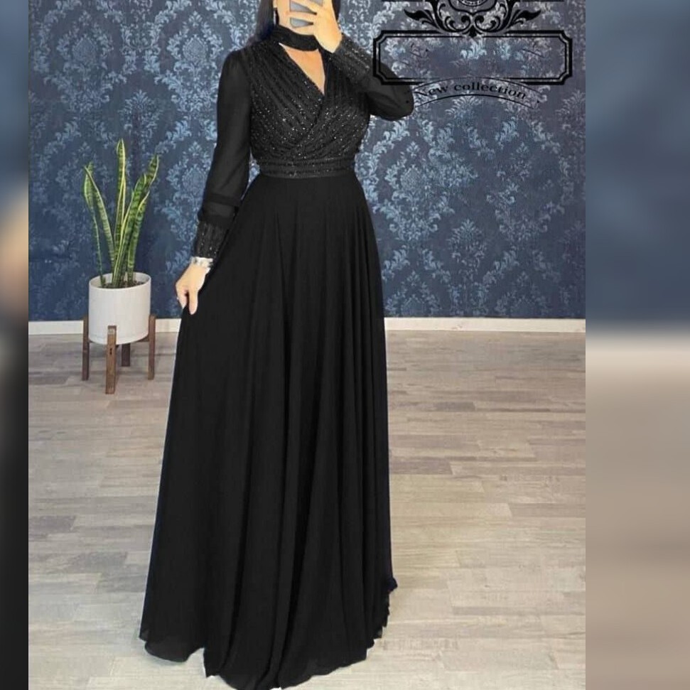 ماکسی پوشیده چپ و راستی مشکی مجلسی لباس شب تمام کلوش تور لمه و کرپ کش ارسال رایگان