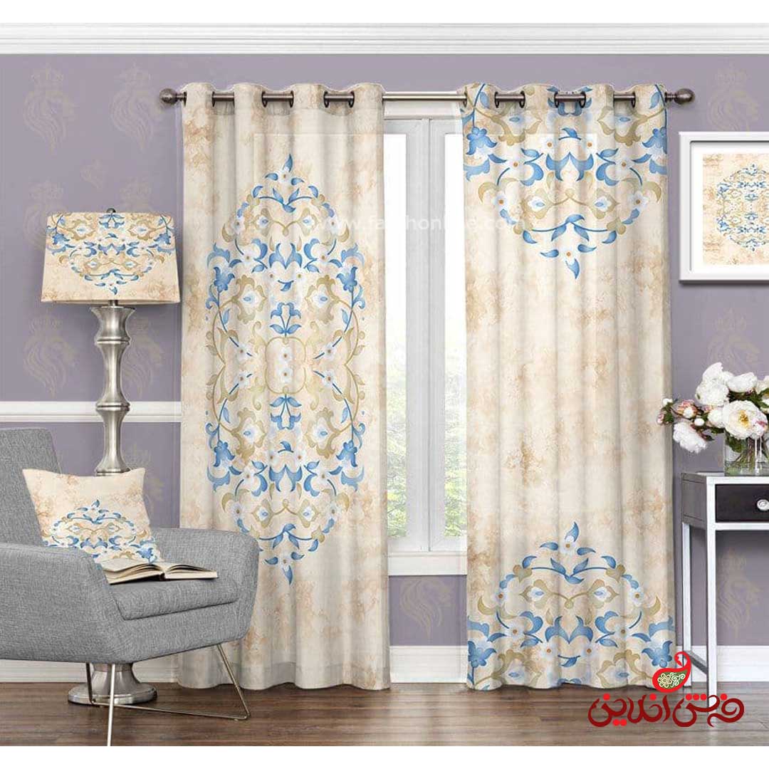 پرده سنتی کرمی صدفی کد 3270