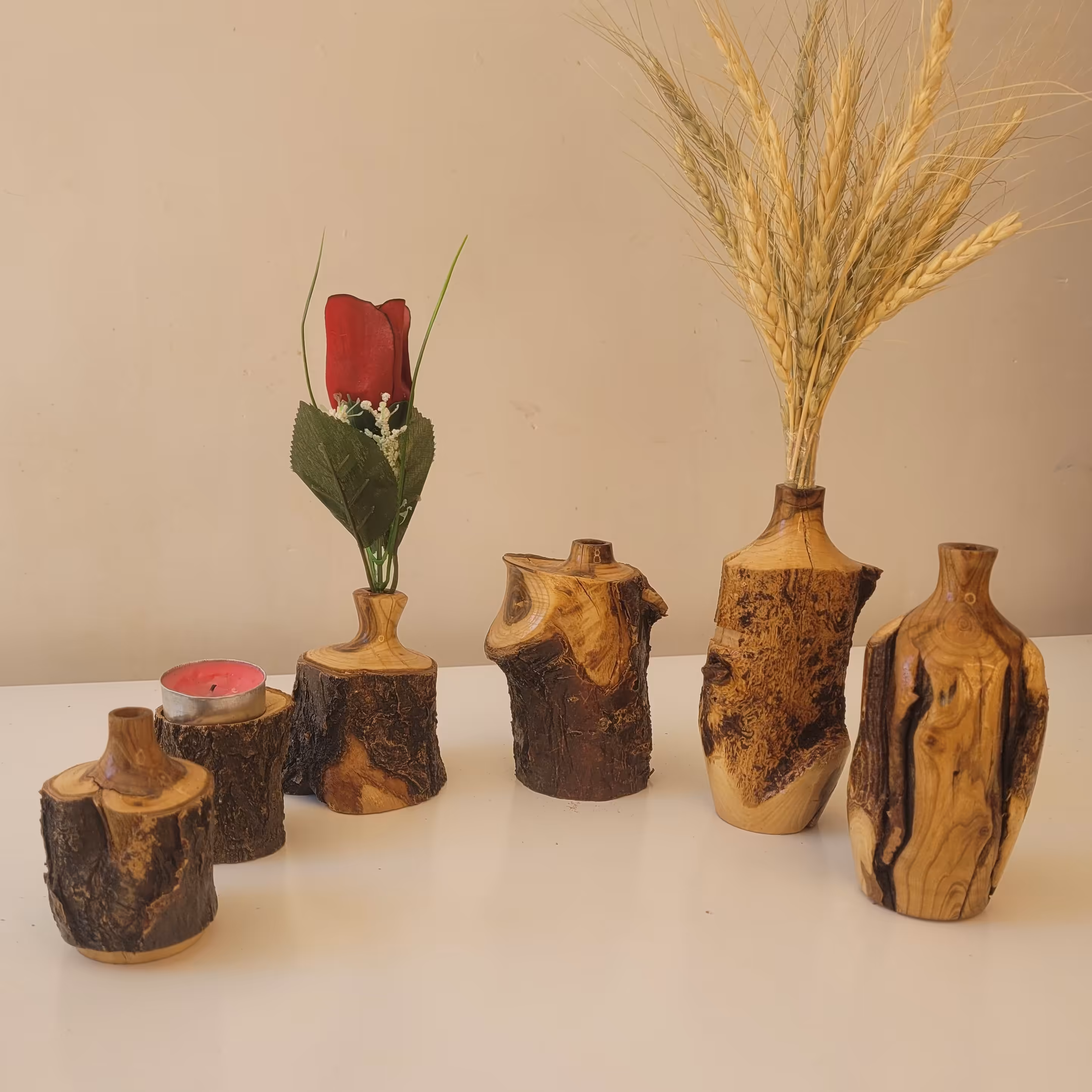 ست گلدان و شمعدان چوبی 6 تایی فقط 210 تومن کد 13