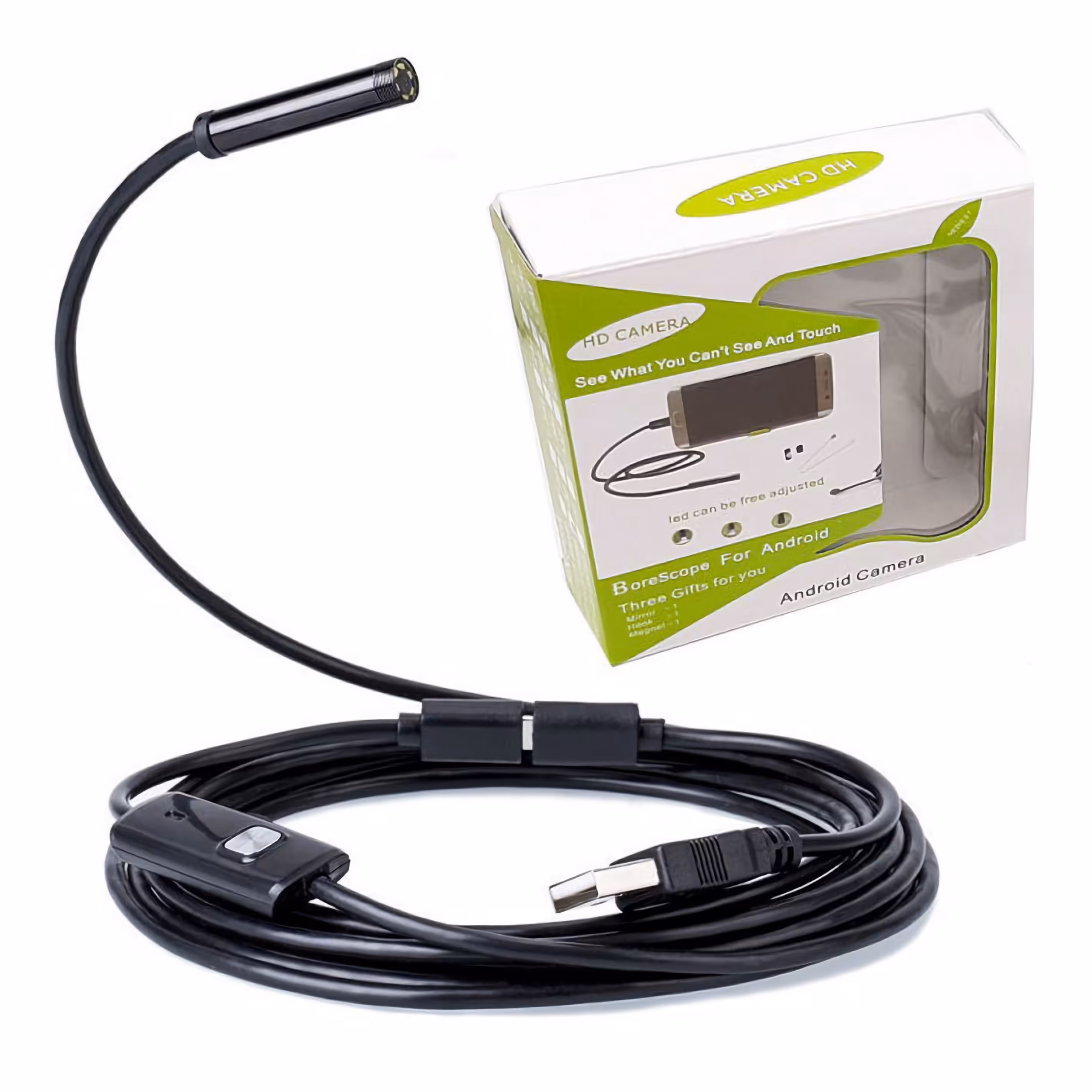  دوربین آندوسکوپی 10 متری  دوربین 2 مگاپیکسل اچ دی جنس بدنه فنری انعطاف پذیر و پروژکتور دار