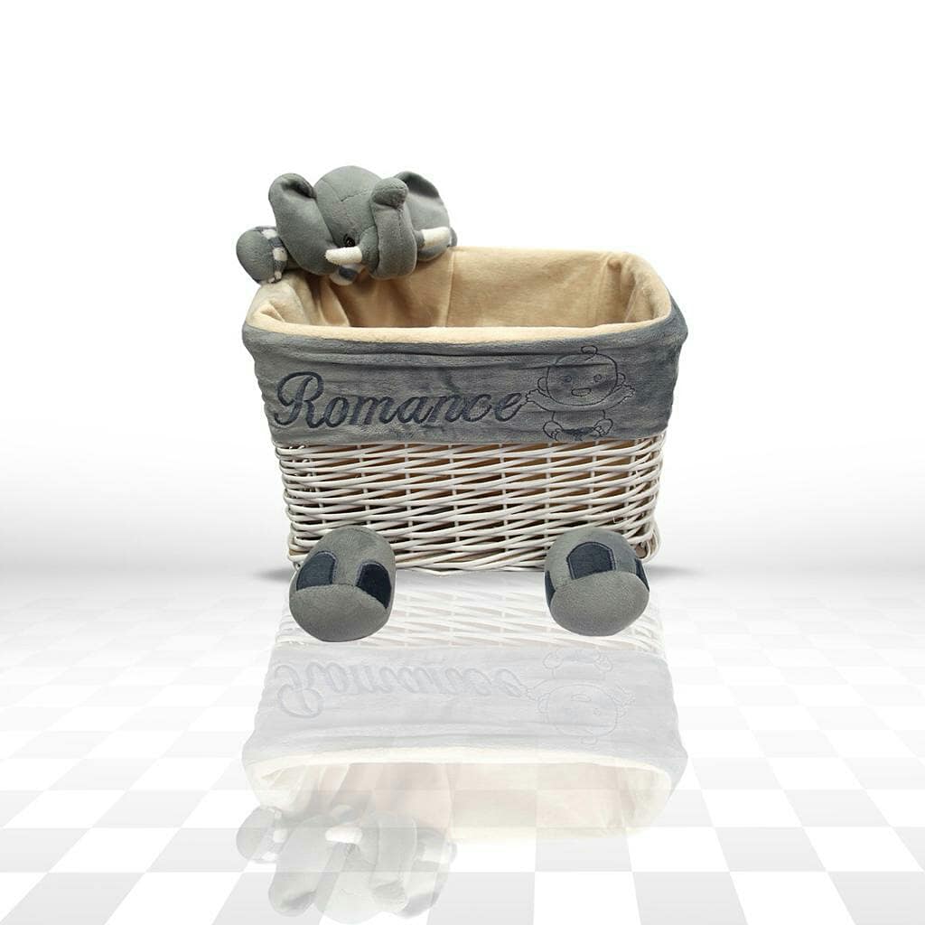 سبد لوازم چهارگوش  مکعبی سایز  متوسط طرح فیل کرم رنگ  رومنس