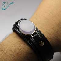 دستبند چرمی با نگین عقیق کبود