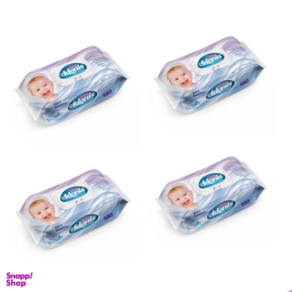 دستمال مرطوب کودک آدونیس (Adonis) مدل Ec22 بسته 120 عددی مجموعه 4 عددی