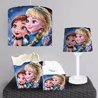 ست لوستر و چراغ خواب و ساعت طرح کودکی السا و آنا با زمینه آبی تیره BA-4911