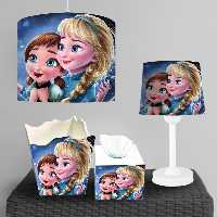 ست لوستر و چراغ خواب و ساعت طرح کودکی السا و آنا با زمینه آبی تیره BA-4911