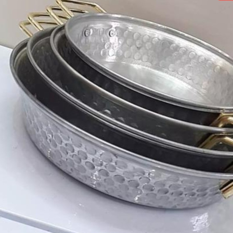 ماهیتابه روحی چکشی مدل عروس 4 تایی با دسته های طلایی
