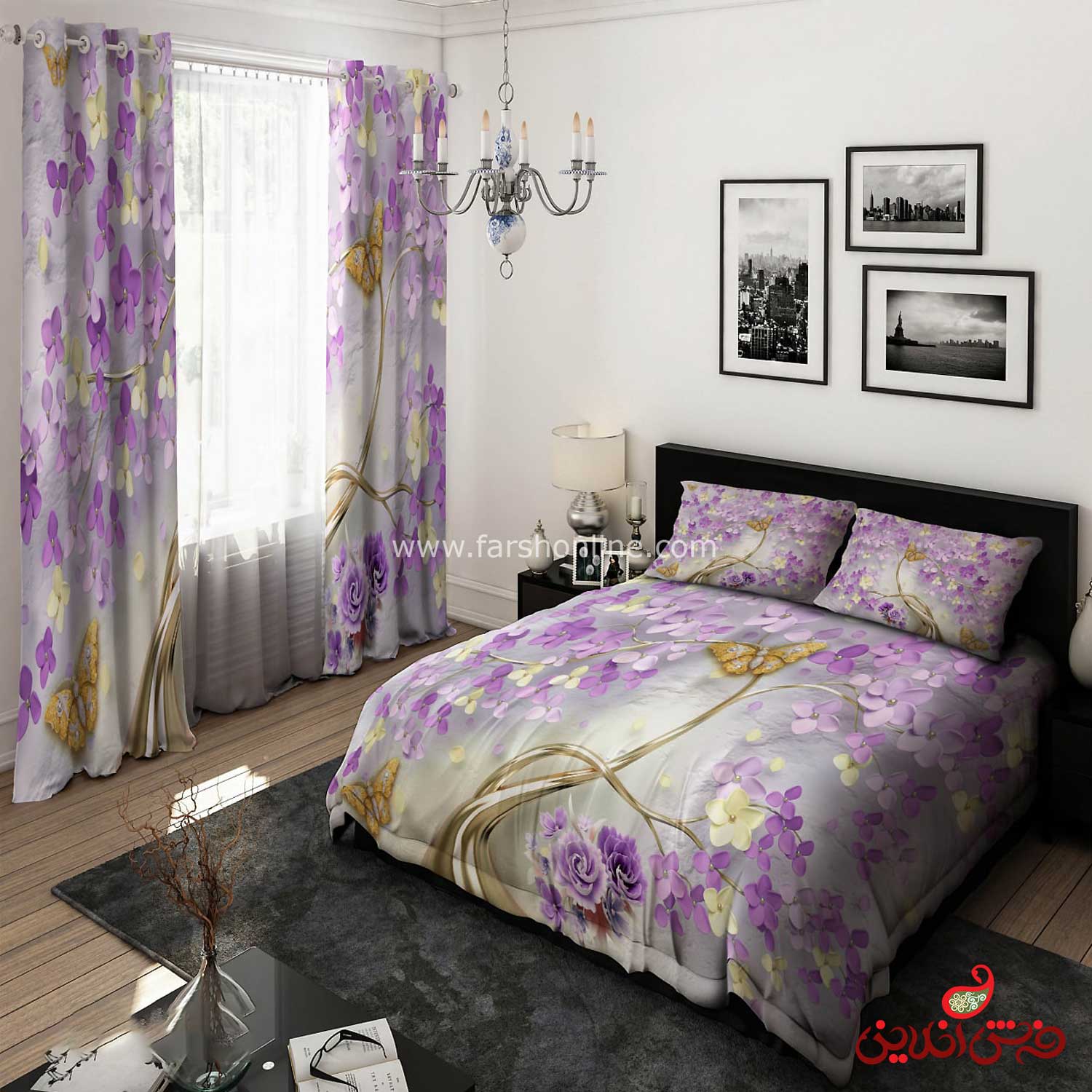 روتختی طرح درخت شکوفه بنفش کد 15485