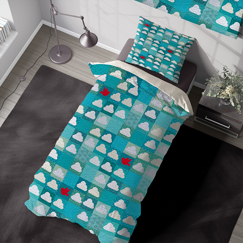 روتختی فانتزی اتاق کودک طرح ابر و پرنده قرمز CS-1234