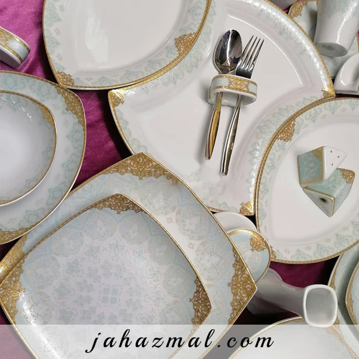 سرویس چینی پردیس طرح بوگاتی فیروزه ای 105 پارچه کد 484i