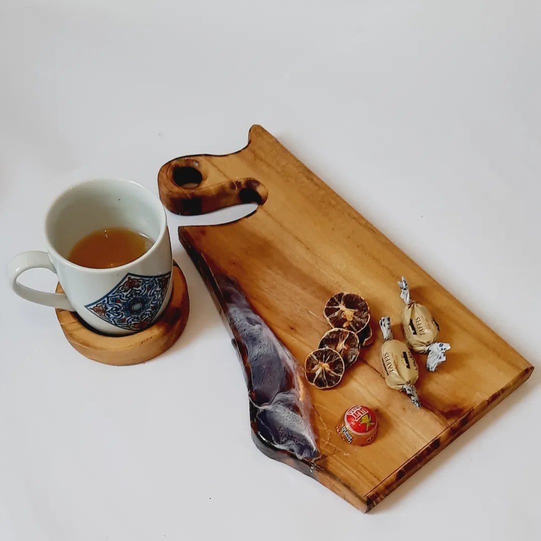 ست کامل تخته سرو چوبی پذیرایی به همراه زیرلیوانی