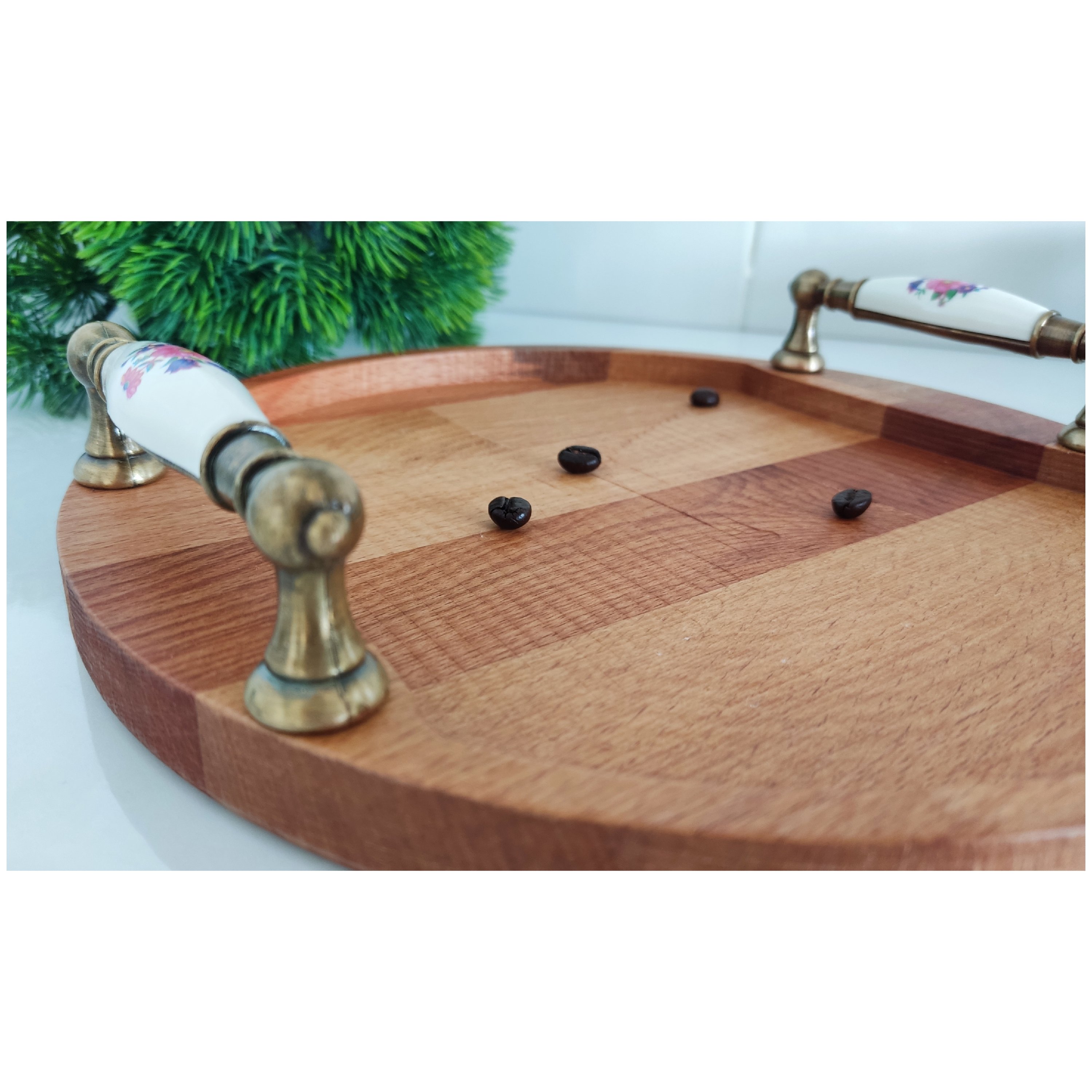 سینی چوبی گرد دسته دار  