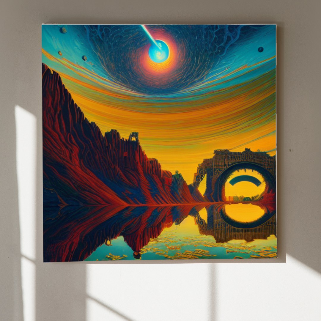 تابلو نقاشی مدرن غروب کوهستان مریخی سایز 30در 30 ( ابعاد مختلف موجود هست)