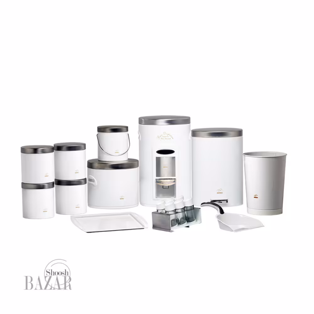 سرویس آشپزخانه 18 پارچه سفید درب استیل بهازکالا 16283061