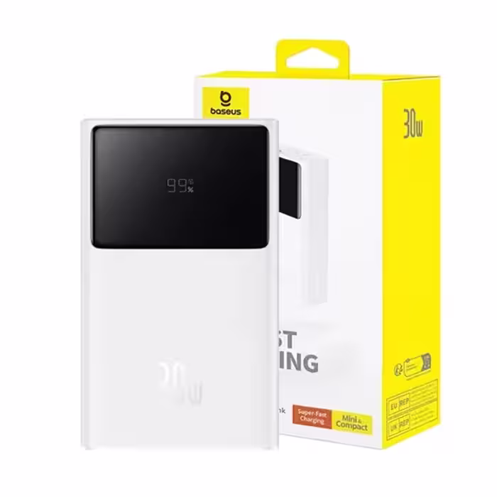 پاوربانک بیسوس مدل Star-Lord Digital Display Fast Charging 30W Moon White OS ظرفیت 10000 میلی آمپر ساعت