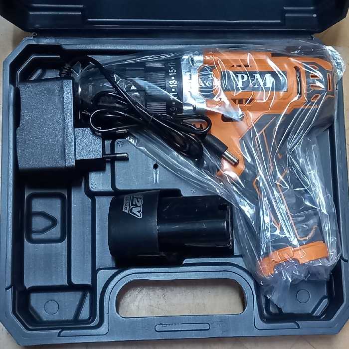 دریل پیچ گوشتی شارژی12ولت تک باتری کیف دار پی ام قیمت فوق العاده وگارانتی6ماهه پی ام