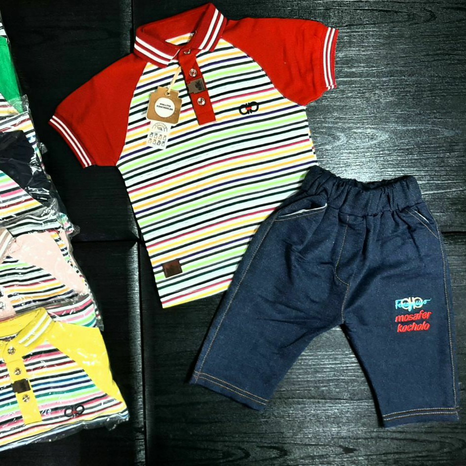 تیشرت شلوارک پسرانه راه راه..یقه دار.بچگانه.کیفیت عالی.جودون پنبه.